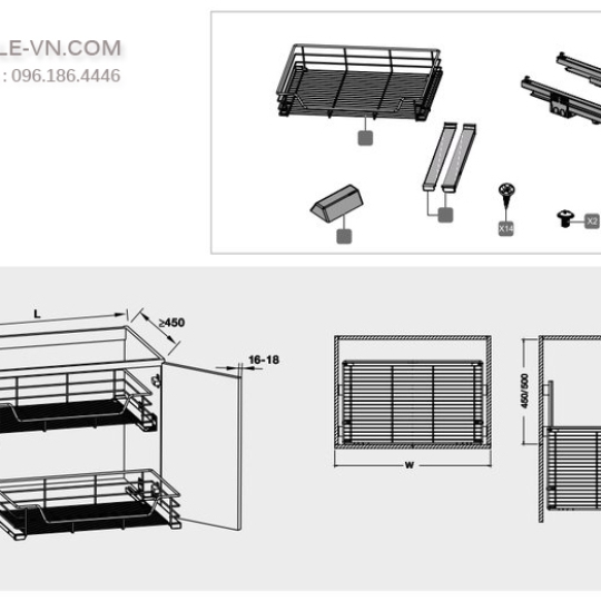 Bộ Rổ Kéo Verona Series 500mm Hafele 549.03.133