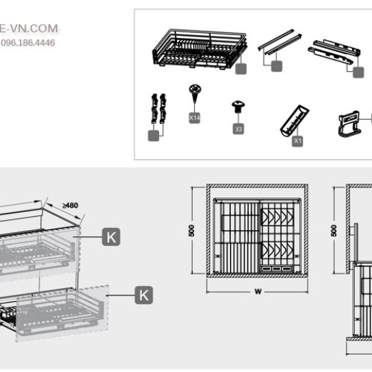 Bộ Rổ Úp Bát Verona Series 900mm Hafele 549.03.156