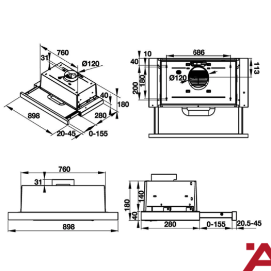 Máy Hút Mùi Âm Tủ HH-TI90D Hafele 539.81.085